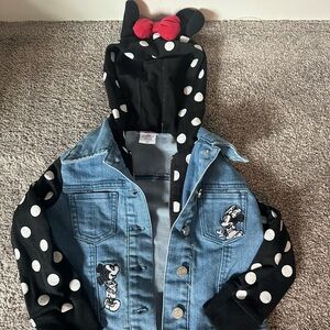 Like new Disney jr Minnie Mouse jean jacket with ears on hood girls 3t